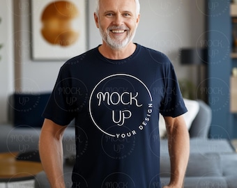 Senior Man Navy Gildan 64000 T-Shirt Mockup (Digital Download)