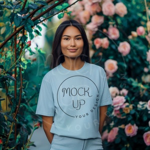 Latina Woman Bella Canvas 3001 Mockup: Baby Blue Tee (Digital Download)