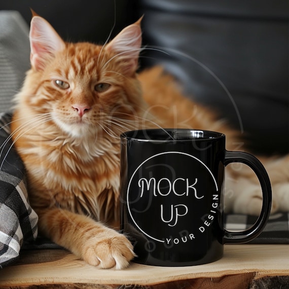 Black Mug Mockup, Cat Lover Coffee Cup (Digital Download)