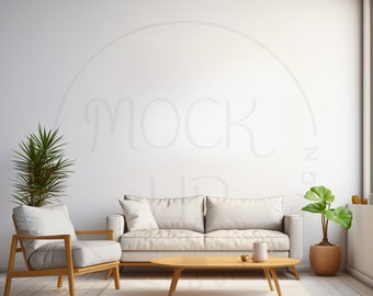 Minimalist Living Room Mockup: Blank White Wall (Digital Download)
