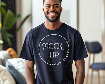 Navy Gildan 64000 Mockup: Black Man T-Shirt (Digital Download)