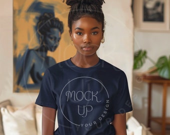 Woman Navy Gildan 64000 T-Shirt Mockup (Digital Download)