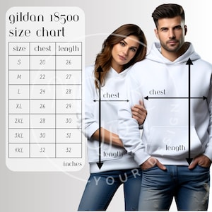 Gildan 18500 Size Chart for Couple Hoodies (Digital Download)