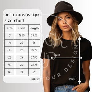 Bella Canvas 6400 Size Chart T-shirt Mockup Bella Canvas 6400 Sizing tshirt Size Chart 6400 Sizing Table 6400 Size Guide