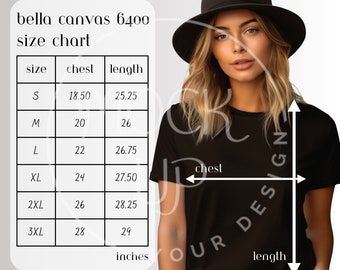 Bella Canvas 6400 Size Chart: T-shirt Sizing Guide (Digital Download)