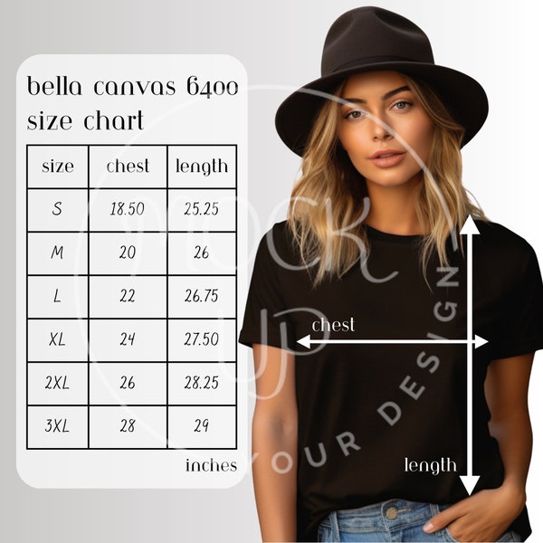 Bella Canvas 6400 Size Chart T-shirt Mockup Bella Canvas 6400 Sizing Sweatshirt Size Chart 6400 Sizing Table 6400 Size Guide