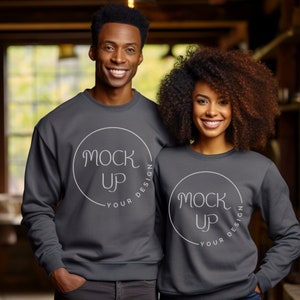 Charcoal Gildan 18000 Sweatshirt Mockup: Black Couple (Digital Download)