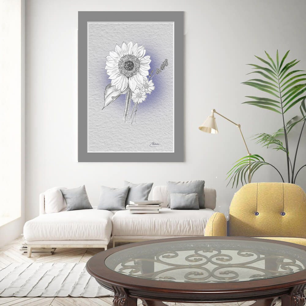 Sunflower, Daisy and Lavender Flowers Canvas Print, Wall Art, Botanical