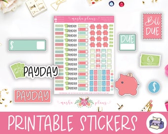 Financial Stickers | Financial Planner Stickers | Printables Stickers | Planner Stickers | Bill Due & Pay Day Stickers | Savings Stickers