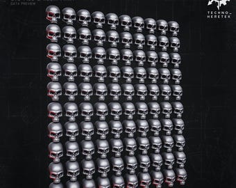 Grimdark flat ornate Skulls Set - Resin 3D Print - for Tabletop Wargames