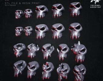 Orky Skulls Set (26x) - Resin 3D Print - for Tabletop Wargames