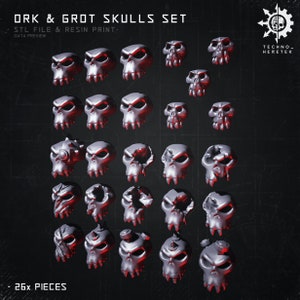 Ork & Grot Skulls Set (26x) - Resin 3D Print | for 28mm Tabletop Wargames