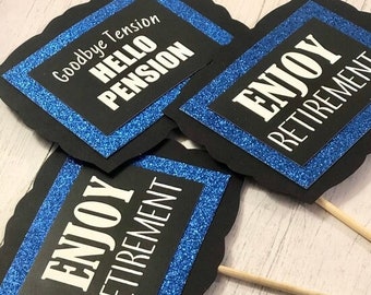 Combo Set: Enjoy / Pension Retirement Party Table Decorations, Retirement Party Centerpiece Ideas, Retirement Party Decor Sticks