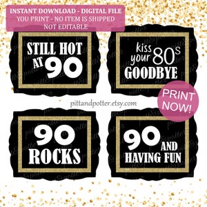 90th Birthday **INSTANT DOWNLOAD / PRINTABLE** 90th Birthday Party Decorations, 90th Party, 90th Birthday Decorations for Women