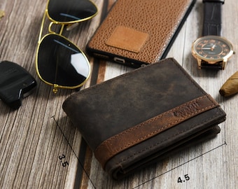 Personalisierte Leder Geldbörse für Männer|Benutzerdefinierte Bifold Brieftasche| Handschriftliche Notiz für Ihn | Geldbörse mit Gravur | Papas Jubiläumsgeschenk für Freund / Sohn