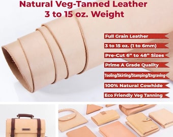 Veg tanned leather Sheets-Quality Tooling Leather Squares-Vegetable Tan Leather Cut to size,Full Grain Leather for Crafts,Belt,Wallet,Bag