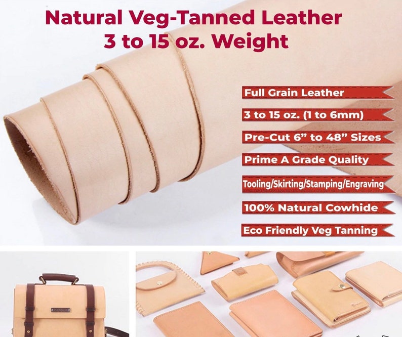 FULL GRAIN Tooling Vegetable Tanned Natural Leather All THICKNESS, Veg Leather Sheets for Crafts Belt, Wallet, Jewelry, Earring, bag,binding image 2