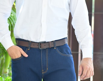 Cinturón de cuero personalizado para hombre, cinturones personalizados, cinturón grabado de grano completo hecho a mano informal. Regalo de aniversario para novio, papá, esposo