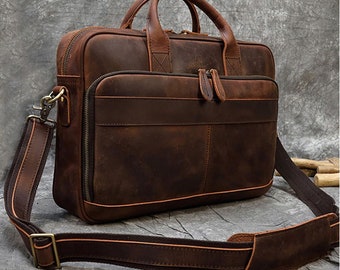 Personalized Leather Briefcase, Vintage Leather Messenger Bag,Custom Full Grain Leather bag,Leather Laptop Bag,Crossbody Bag, Boyfriend Gift