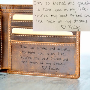 Personalized Leather Wallet For Men, Handwriting Wallet, Mens Wallet, Christmas Gift ,Engraved Wallet, Fathers Day Gift For Dad Husband Son image 3