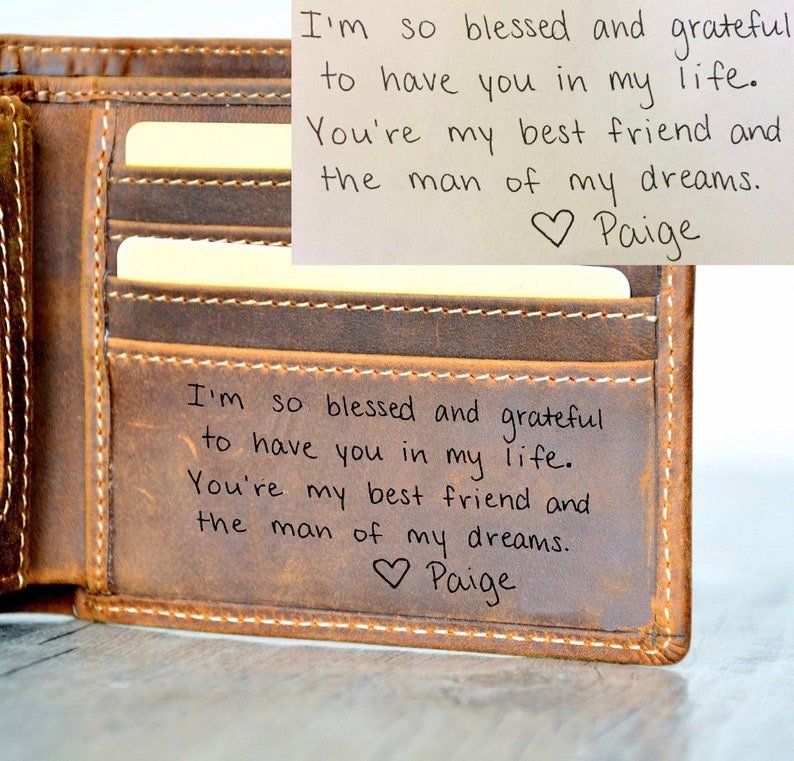 Personalized Leather Wallet For Men, Handwriting Wallet, Mens Wallet, Christmas Gift ,Engraved Wallet, Fathers Day Gift For Dad Husband Son image 3