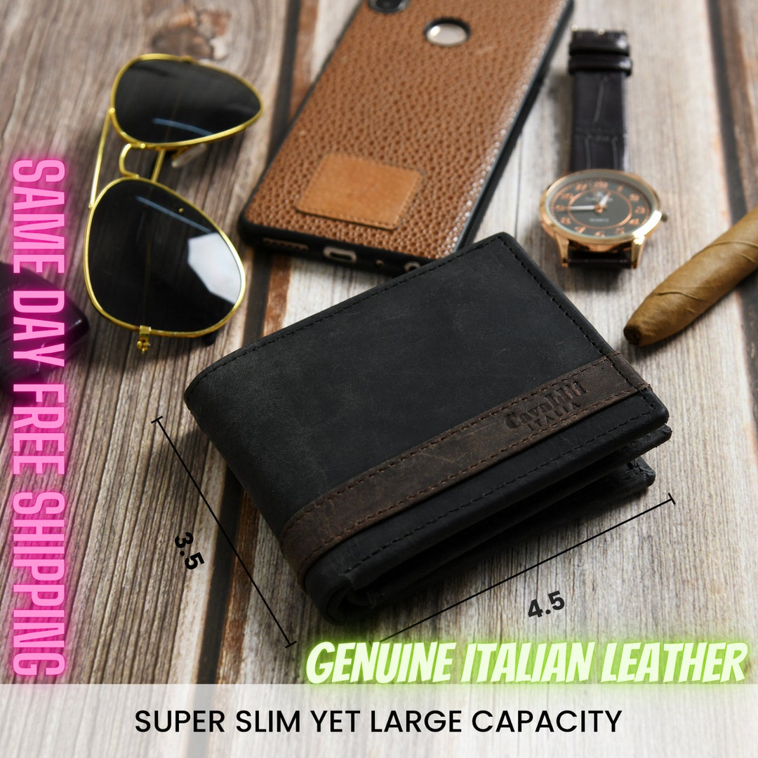 Personalized Leather Wallet, Anniversary Gift for Him, Engraved Mens