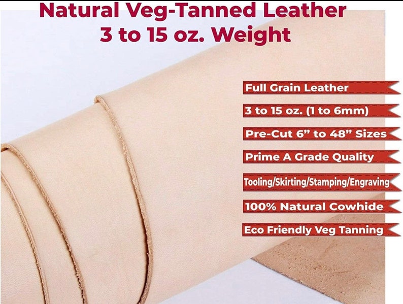 FULL GRAIN Tooling Vegetable Tanned Natural Leather All THICKNESS, Veg Leather Sheets for Crafts Belt, Wallet, Jewelry, Earring, bag,binding image 3