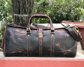 Leather Duffle Bag, Personalized Groomsmen Gifts,Fathers day Gift, Men Boyfriend Gift, Handmade Large Weekend Duffel Bag Holidays Travel Bag