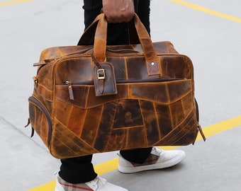Leather Duffel Bag, Groomsmen Gift Fathers Day Gift,Personalized Leather Bag Men Gift Handmade Large Weekend Duffle Bag  Holidays Travel Bag