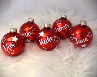 5x personalized Christmas baubles with name and motif | Color red | The perfect gift for St. Nicholas Day, Secret Santa or Christmas