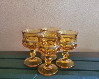 Copas de cristal ámbar vintage de Indiana (juego de 4)