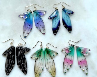 Butterfly wing earrings, Fairy wing earrings, Resin earrings, Insect earrings, elf earrings, cicada earrings, sterling silver