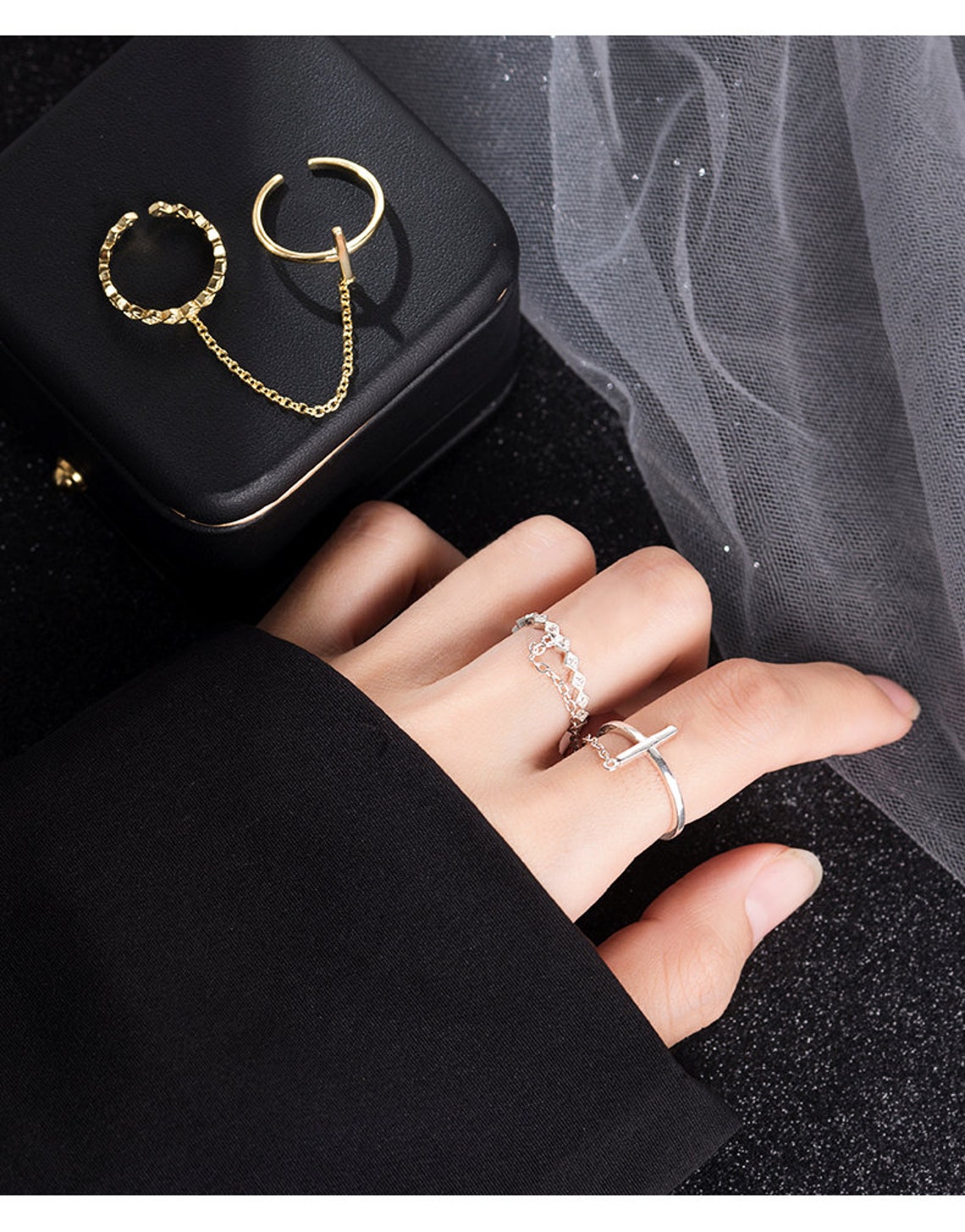 Silver Chain Ring Double Fingers Ring Chain Link Ring Open | Etsy