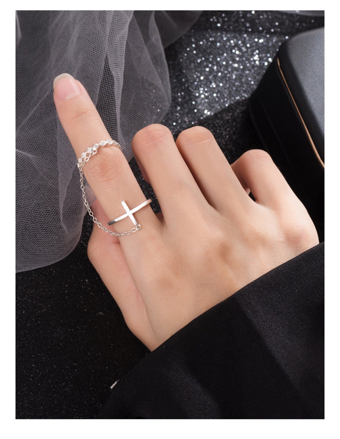 Silver Chain Ring Double Fingers Ring Chain Link Ring Open Etsy