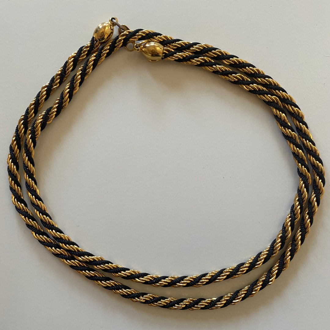 90s Rope Chain 1980/90s Trifari Gold Tone and Black Rope Twist Chain - Etsy