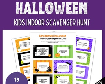 Kids Indoor Halloween Scavenger Hunt,Halloween Party Games for Kids, Halloween Treasure Hunt Clues, Halloween Printables, Halloween activity