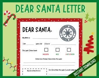 Letter To Santa, Christmas Letter To Santa, Santa Wish List, Dear Santa Letter, Father Christmas Letter, Xmas Letter For Kids to Write