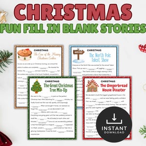 Christmas Fill in The Blank Stories, Christmas Story, Xmas Party Games, Printable Festive Game, Kids Christmas Activity
