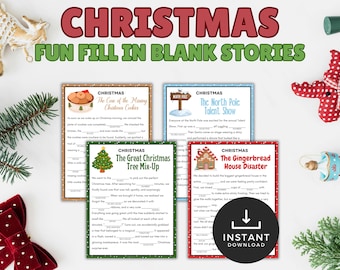 Christmas Fill in The Blank Stories, Christmas Story, Xmas Party Games, Printable Festive Game, Kids Christmas Activity