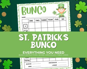 St Patrick's Day Bunco Printable Party Pack and Scorecards, Bunco Game Rules, Tally Sheet, Download, St Patricks Party Game, Dice Game