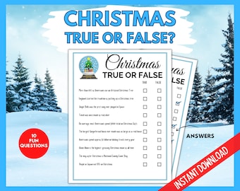 Christmas True or False, Christmas Fact or Fiction, Christmas Eve Party Games, Fun Family Party Games, Holiday Printable Game