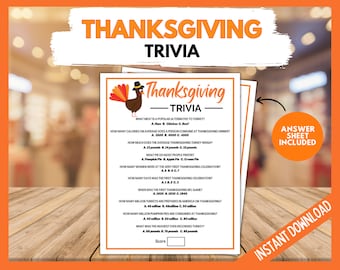 Thanksgiving Trivia Party Game, Thanksgiving Printable Games, Thanksgiving Trivia Quiz, Thanksgiving Party Games, Friendsgiving Party Games