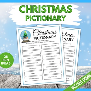 Christmas Pictionary, Christmas Party Games, Fun Christmas Game, Xmas Pictionary Party Printable, Holiday Activity, Christmas Eve Family Fun