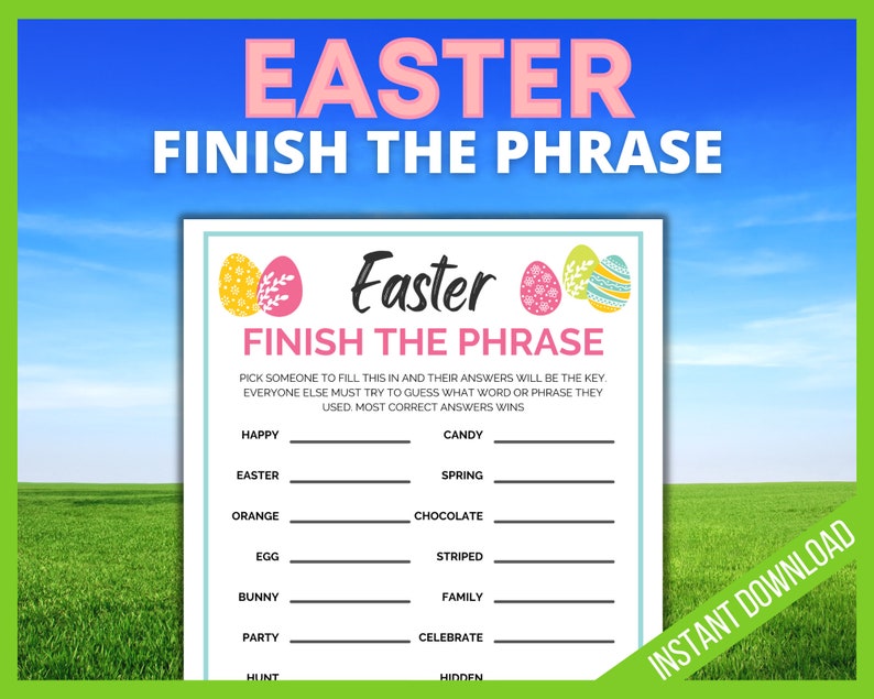 Easter Finish the Phrase, Easter Party Game, Fun Easter Bunny Printable Games, Kids Activities, Easter Word Game, Easter Celebration Game image 1