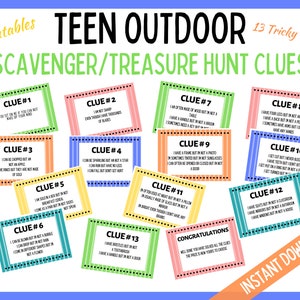 Teen Scavenger Hunt, Treasure Hunt, Outdoor Clues, Teen Clues, Birthday Scavenger Hunt, Birthday Treasure Hunt, Teen Games, Instant Download image 2