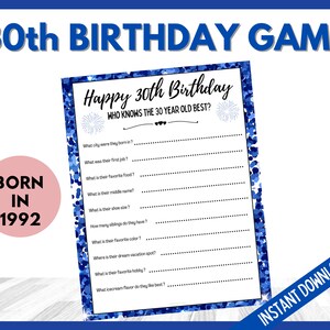 30th Birthday Party Games, Who Knows the 30 Year Old Best, Fun Party Games for your 30th Birthday, Born in 1992