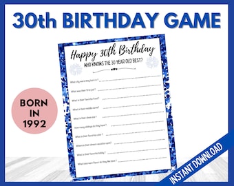 30th Birthday Party Games, Who Knows the 30 Year Old Best, Fun Party Games for your 30th Birthday, Born in 1992