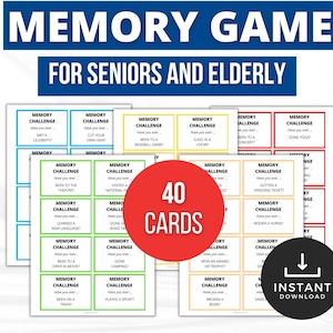 Geheugenspel voor senioren, ouderen afdrukbaar spel, Alzheimer-activiteit, dementiespel, rusthuis-activiteit