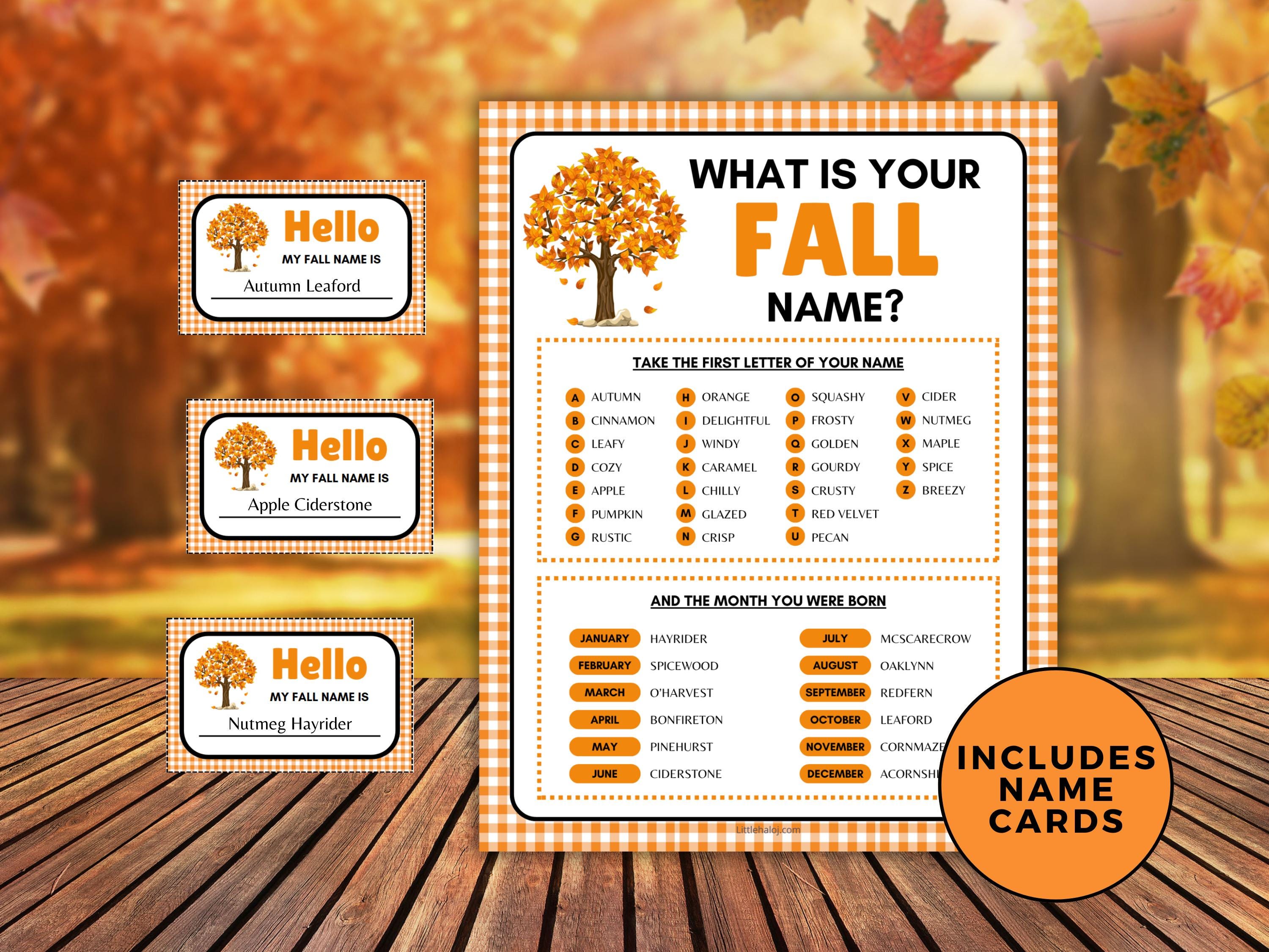 What's Your Fall Name, What is Your Fall Name Printable Game, Fall ...