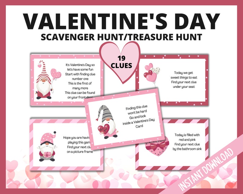 Valentines Day Scavenger Hunt for kids, Valentine's Day Treasure Hunt,Printable Valentines Games for Kids, teens, Printable Valentine Clues image 3
